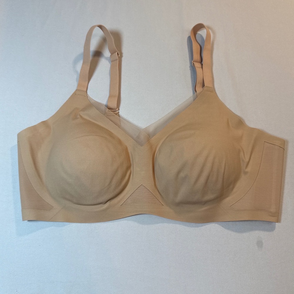 Honeylove Silhouette Bra Sand Beige Nude Wireless Support Mesh V-Neck LWBR0302 L